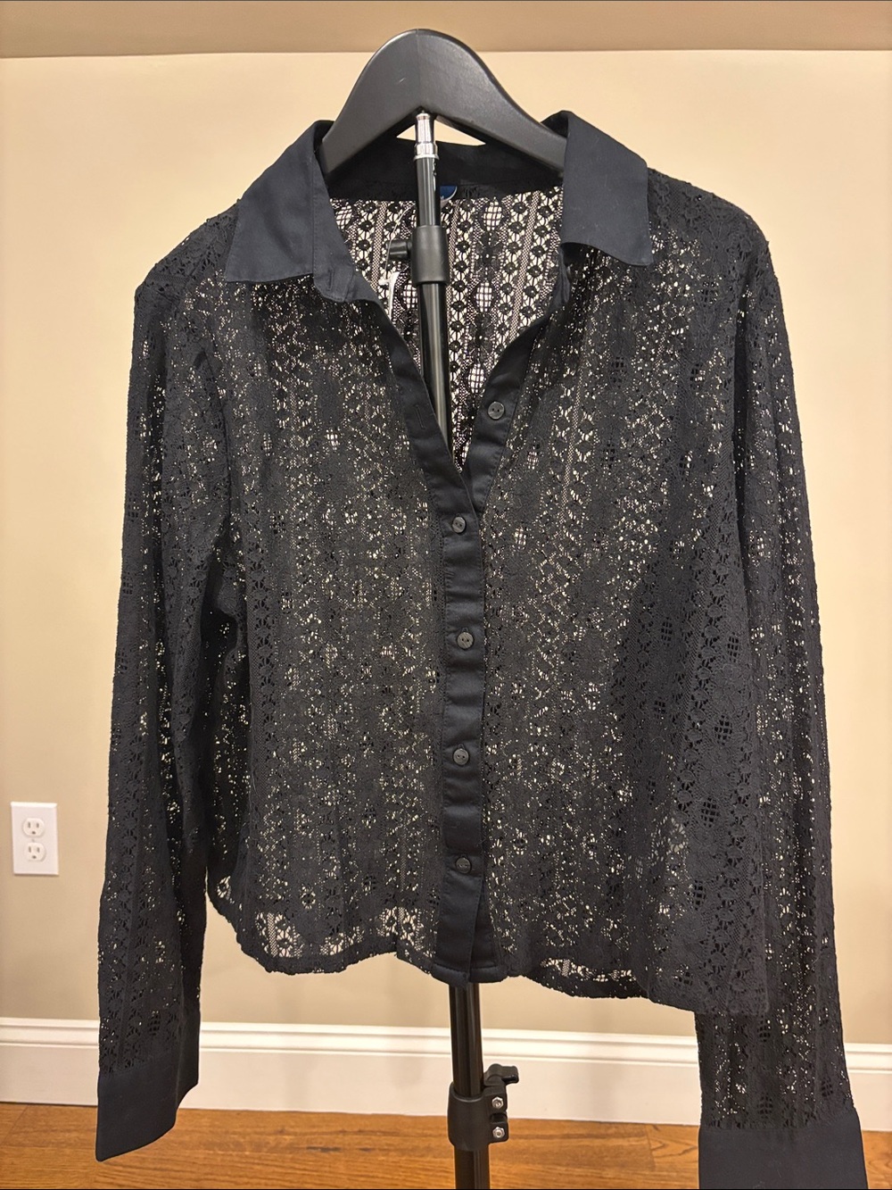 Old Navy Black Lace Button-Down Collared Blouse